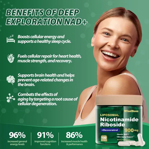 Miniatura 3 de Suplemento liposomal NAD+ con ribósido de nicotinamida y resveratrol - Suplemento NAD para mujeres y hombres - Energía celular, salud mitocondrial