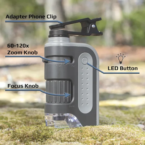Miniatura 10 de Carson MicroBrite - Microscopio digital portátil de bolsillo para niños o adultos, zoom preciso de 60 x 120x, microscopio de mano con clip