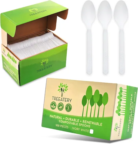 Miniatura 9 de Juego de cubiertos compostables, utensilios compostables a base de plantas, cubiertos compostables aptos para lavavajillas, cubiertos desechables