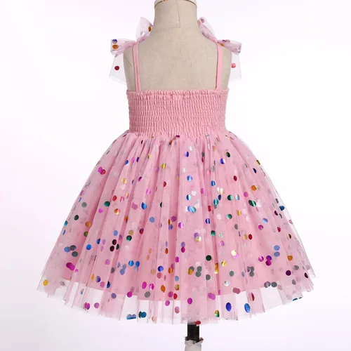 Miniatura 89 de IMEKIS Vestido de princesa de cumpleaños para niña pequeña, confeti brillante, bohemio, arco iris, pastel, sesión de fotos, traje para 1-6T