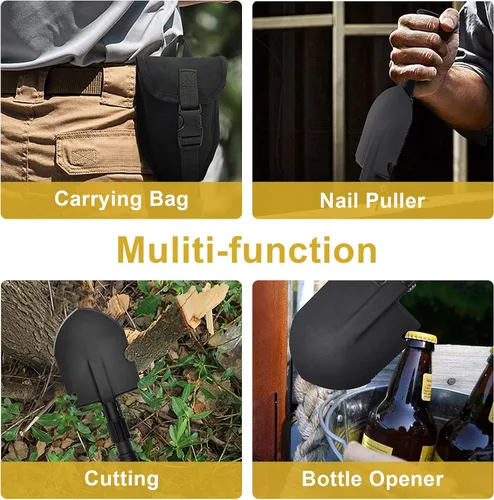 Miniatura 4 de Pala de campamento, (24.21 pulgadas) Survival Off Road E Tool Pala plegable con pico, bolsa portátil, acero de alto carbono, para excavar