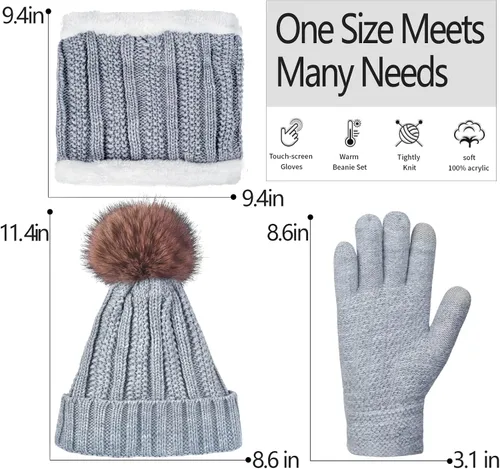 Miniatura 6 de Conjunto de guantes de invierno para mujer, gorro de forro polar, bufanda para pantalla táctil, guante 3 en 1