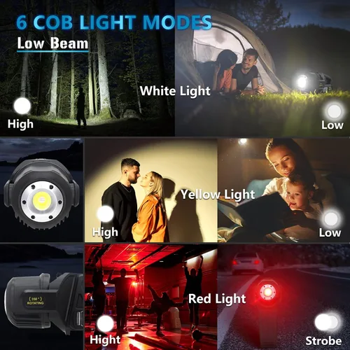 Miniatura 4 de Foco de 3000000 lúmenes, linterna LED recargable de 9 modos con cabezal giratorio de 350°, luces de punto superbrillantes para exteriores portátil