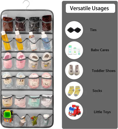 Miniatura 2 de Organizador de zapatos de bebé colgante de doble cara para armario, soporte de almacenamiento de zapatos para niños pequeños, calcetines con lazo