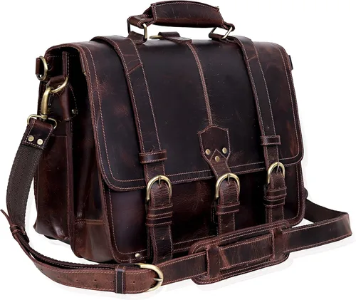 Miniatura 3 de cuero Maletín de cuero de 18 pulgadas portátil Messenger Bolsas para hombres y mujeres mejor oficina College maletín bolsa de hombro