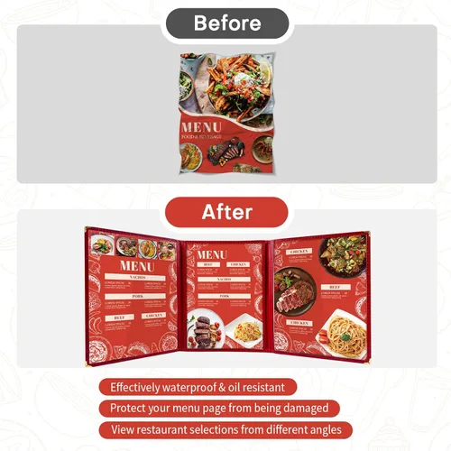 Miniatura 4 de Fundas transparentes para menú de restaurante, soportes tamaño carta, 3 páginas, 6 vistas, cubiertas transparentes para menú de recetas para cocina