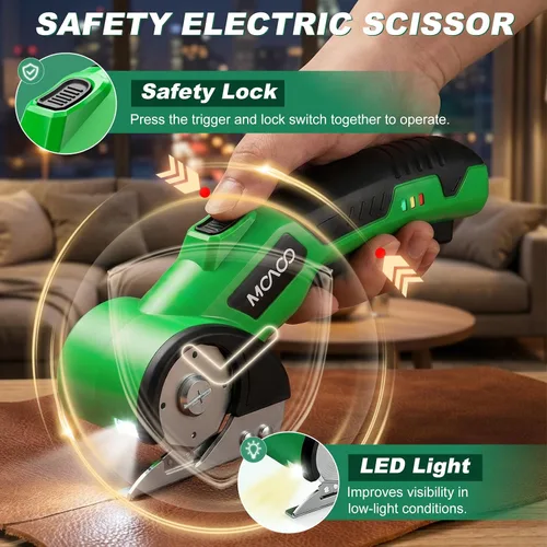 Miniatura 4 de Cortador de cartón, tijeras eléctricas inalámbricas recargables, cortador de caja eléctrico de 4 V con 2 cuchillas, bloqueo de seguridad y luz LED