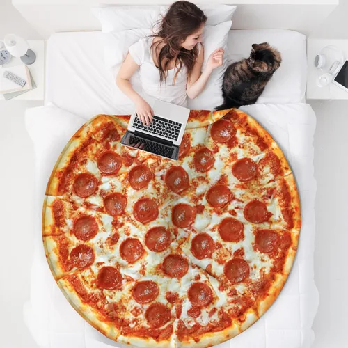 Miniatura 2 de QiyI Manta de pizza para adultos y niños, 2.0 manta gigante de comida de doble cara, divertidos regalos de pizza, mantas redondas de tacos novedosos