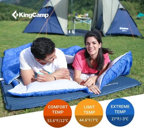Miniatura 5 de KingCamp Saco de dormir tamaño Queen para adultos, parejas, XL, 20 grados y 2 personas, cálido y cómodo para acampar en familia