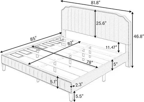 Miniatura 2 de Base de cama tapizada Queen con cabecero, base de colchón con soporte de listones de madera, cama de plataforma moderna, no necesita somier, fácil