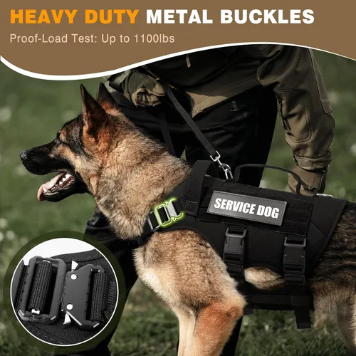 Miniatura 2 de WINSEE - Arnés tipo chaleco para perro de servicio para perro mediano, chaleco táctico MOLLE con 10 parches para mascotas, arnés resistente sin