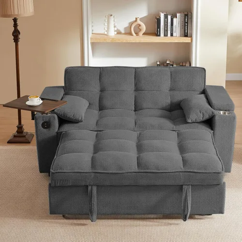 Miniatura 8 de hansones Sofá cama extraíble multifuncional de 66 pulgadas con mesa auxiliar oculta, reposabrazos de almacenamiento, puerto de carga integrado