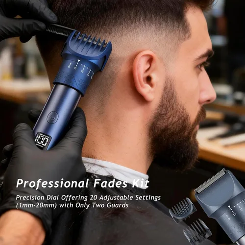 Miniatura 4 de Cortadora de barba para hombres, juego de afeitadoras eléctricas y cortapelos, dial de precisión ajustable con 20 configuraciones, kit de afeitado