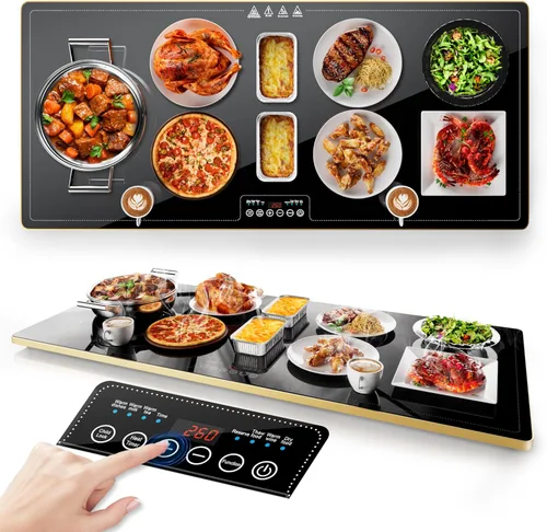 Miniatura 10 de Bandejas de calentamiento eléctricas XXL de 40 x 14 pulgadas para fiestas de buffets, bandeja de calentamiento eléctrica con pantalla táctil