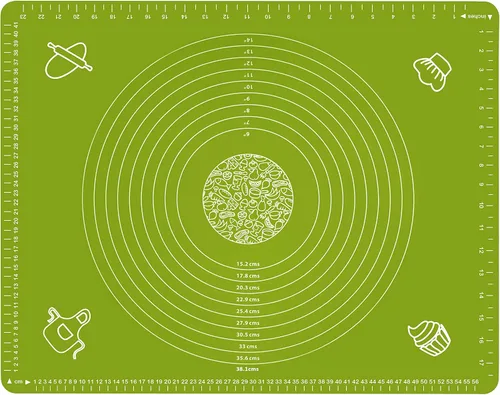 Alfombrilla de Silicona para Hornear para Enrollar Masa de Repostería con Medidas, 25.6 x 17.7 Sin BPA Antiadherente y Antideslizante Verde Lámina