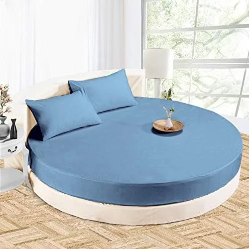 Miniatura 16 de Sábana bajera redonda 100% algodón de 800 hilos, 1 sábana bajera/inferior de 18 pulgadas de profundidad y 2 fundas de almohada, juego de sábanas