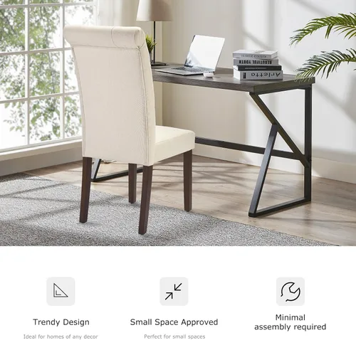 Miniatura 7 de Juego de 2 sillas de comedor capitoné, sillas de comedor Parsons tapizadas, sillas auxiliares de cocina de tela con patas de madera, beige