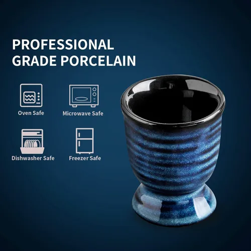 Miniatura 8 de Hasense Vasos de cerámica para huevos duros suaves, soporte de huevos de porcelana para huevos duros para desayuno, decoración de cocina, juego
