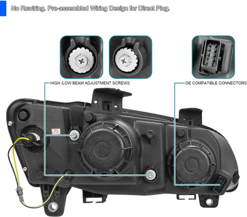 Miniatura 4 de SPEC-D TUNING Barra de luz LED negra para proyector compatible con Pontiac G8 2008-2009, conjunto de faros delanteros izquierdo + derecho