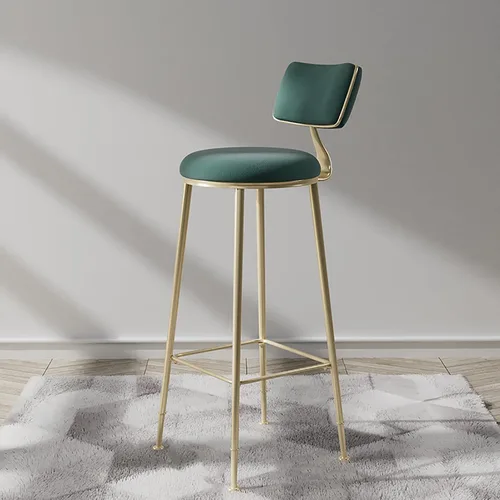 Miniatura 9 de Taburetes de bar de terciopelo modernos con respaldo y patas de metal dorado, cómodas sillas de bar altas tapizadas para cocina, isla de desayuno