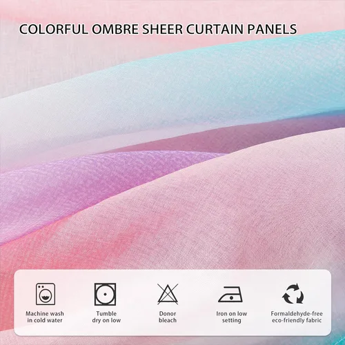 Miniatura 5 de XiDi Cortinas traslúcidas degradadas para decoración de habitación de niñas, cortinas traslúcidas para dormitorio, sala de estar, cortinas Rosa Azul