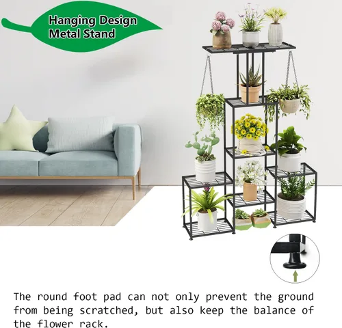 Miniatura 8 de Soporte para Plantas de Interior y Exterior, Estante Colgante Alto de Metal de 6 Niveles para Varias Plantas de Flores, Soporte Grande y Resistente