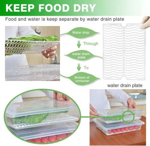 Miniatura 2 de SILIVO Contenedores de almacenamiento para refrigerador (paquete de 3) - 2.5L con bandeja de drenaje para mantener frescas las verduras, frutas
