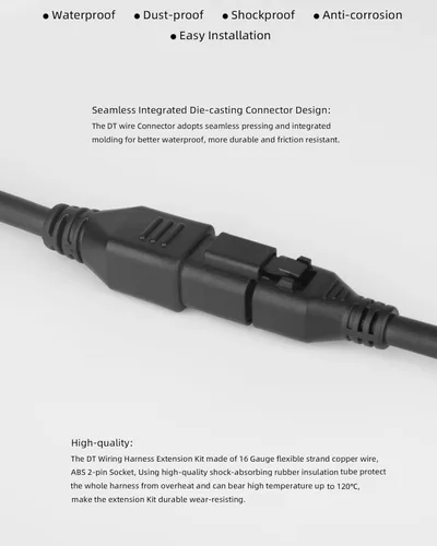 Miniatura 6 de Conectores de arnés de cableado macho hembra estilo DT, 2 juegos de adaptadores de cable de goma de 14 AWG, 2 pines Plug and Play para barra de luz