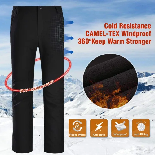 Miniatura 4 de CAMEL CROWN Pantalones de senderismo impermeables para hombre, forro polar, aislados, cálidos, suaves
