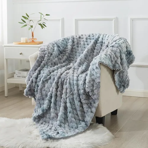 Wajade Manta de piel sintética para sofá, suave patrón de escamas de sirena jacquard, manta de felpa mullida para todas las estaciones, manta