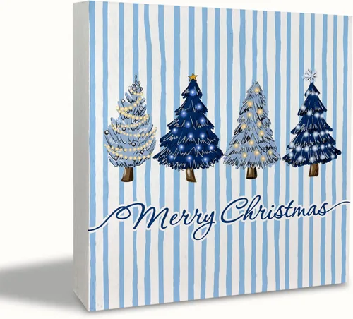 Miniatura 11 de KEUSPI Cartel de madera rústica rosa con texto en inglés "Merry Christmas", decoración de escritorio de Navidad preparada, árbol de Navidad, caballo