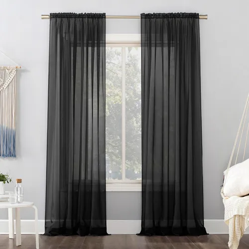 Miniatura 8 de No. 918 Emily Panel de Cortina Transparente de Gasa con Bolsillo para Barra para Puerta Lateral, 28" x 72", Cáscara de Huevo