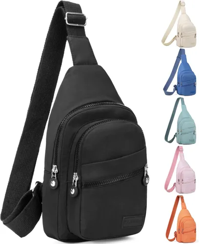 Banelu Pequeña mochila bandolera bandolera para mujeres y hombres, bolsa de pecho, riñonera cruzada para exteriores, senderismo, viajes, color negro