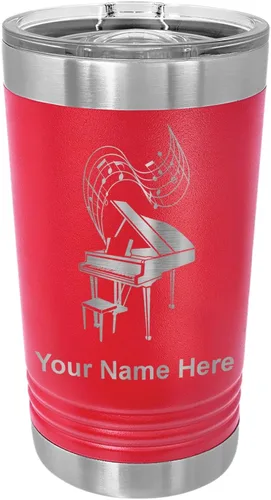 Miniatura 14 de LaserGram Vaso de pinta aislado al vacío de 16 onzas, piano de cola, grabado personalizado incluido (negro)