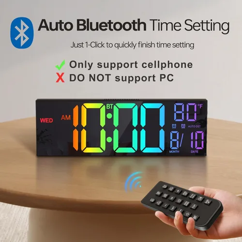 Miniatura 3 de JALL Reloj de pared digital grande de 16.2 pulgadas con segundos, sincronización Bluetooth, alarma LED grande, color RGB, temperatura DST para aula