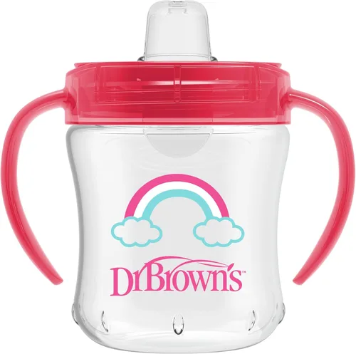 Dr. Brown's Milestones - Vaso entrenador con pico suave y asas, arcoíris rosa, sin BPA, 6 oz/180 mL, a partir de 6 meses Arco iris rosado