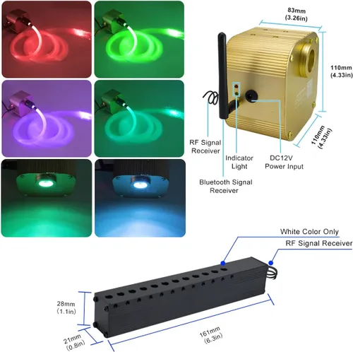 Miniatura 3 de AZIMOM Kit de iluminación de techo con luces de fibra óptica parpadeantes de 16W, control Bluetooth/App, efecto de estrella fugaz, modo de música