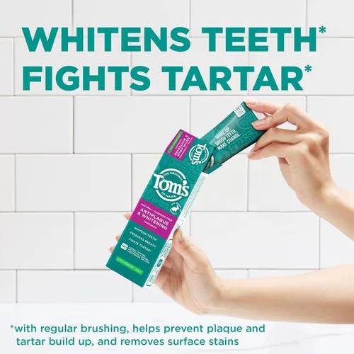 Miniatura 3 de Tom's of Maine Pasta dental en gel natural, antiplaca y blanqueadora sin flúor, vegana, sabor a hierbabuena, 4 onzas (paquete de 3)