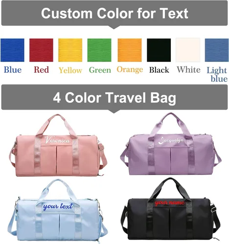 Miniatura 2 de Bolsa de lona personalizada rosa personalizada gimnasio viaje bolsa deportiva nombre bordado seco húmedo bolsas separadas regalo de dama de honor