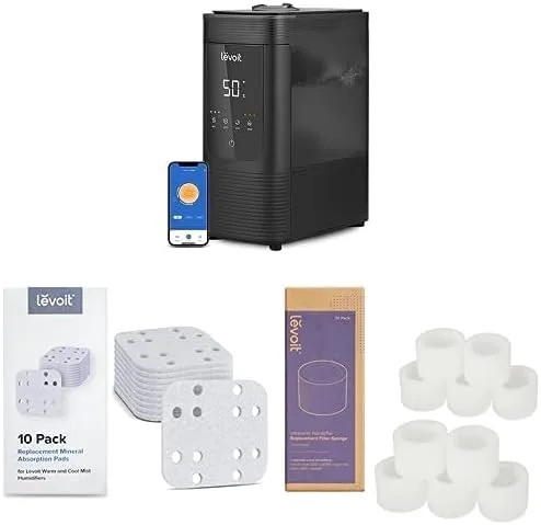 LEVOIT Humidificadores inteligentes de niebla cálida y fría de 6 L + paquete de 10 almohadillas de absorción mineral + 10 filtros de repuesto para