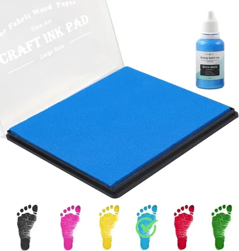 Almohadilla grande de tinta de 5"x4" lavable, almohadilla de tinta para sellos para huella de mano y huella de bebé con recarga premium de tinta de