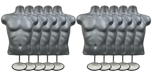 Miniatura 27 de Maniquí masculino de torso con soporte de metal, parte trasera hueca, cuerpo apilable, forma de vestido para exhibición de camisetas, mostrador