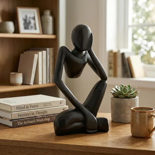 Miniatura 6 de G6 Collection Estatua abstracta de madera de 12 pulgadas hecha a mano para pensar, hombre pensante, arte moderno, decorativo, único, decoración