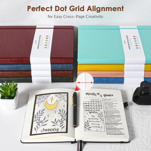 Miniatura 6 de Cuaderno de puntos con viñetas, 312 páginas numeradas A5, cuadernos punteados de tapa dura, cuaderno de 3.53 oz/yd² con páginas de índice, diario
