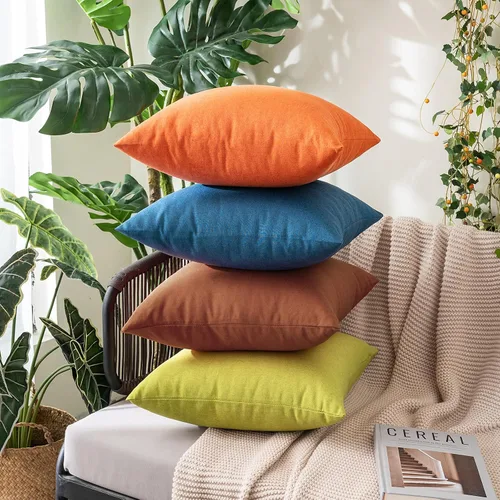 Miniatura 9 de MIULEE - Paquete de 2 fundas decorativas de cojín para exterior, impermeables, sólidas, de lino sintético, para jardín, casa de campo, para verano