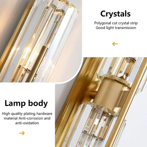 Miniatura 2 de Moderno aplique de pared de cristal de lujo con 2 luces doradas de latón de mediados de siglo, elegante lámpara de pared para dormitorio, pasillo