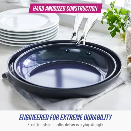 Miniatura 6 de Blue Diamond Cookware - Juego de sartenes antiadherentes de cerámica anodizada dura, de 10 y 12 pulgadas, sin PFAS, apto para lavavajillas, apto