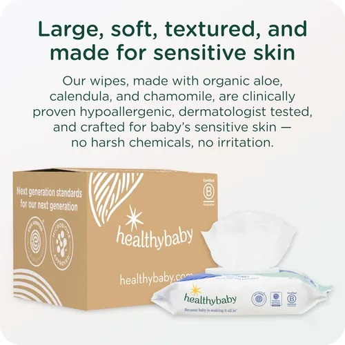 Miniatura 4 de HealthyBaby Nuestras Toallitas Húmedas Verificadas como Seguras por EWG 100% a Base de Agua y Plantas Sin Perfume y Seguras para Piel Sensible
