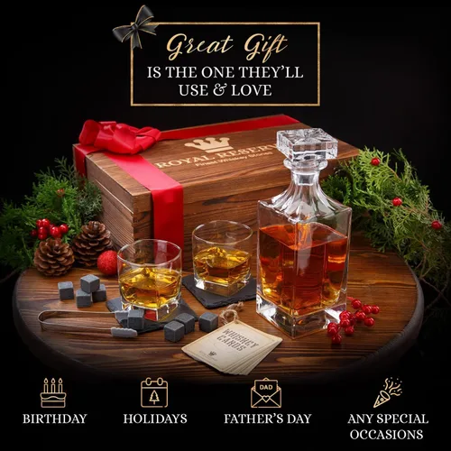 Miniatura 4 de Royal Reserve - Juego de decantador de whisky - Decantador de licor de bourbon de 24 onzas, 25.4 fl oz con vasos, piedras refrescantes, posavasos