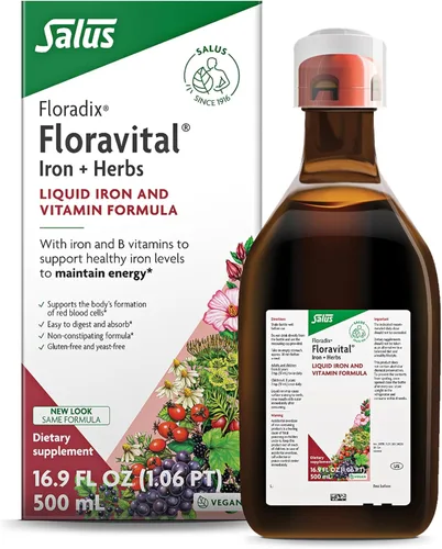 Miniatura 9 de Floradix Floravital Fórmula líquida de hierro y vitaminas, suplemento de hierro líquido con vitaminas C y B y hierbas para apoyo energético, vegano